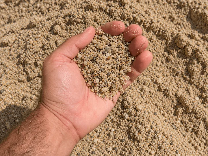 Amostra de areia grossa na palma da mão